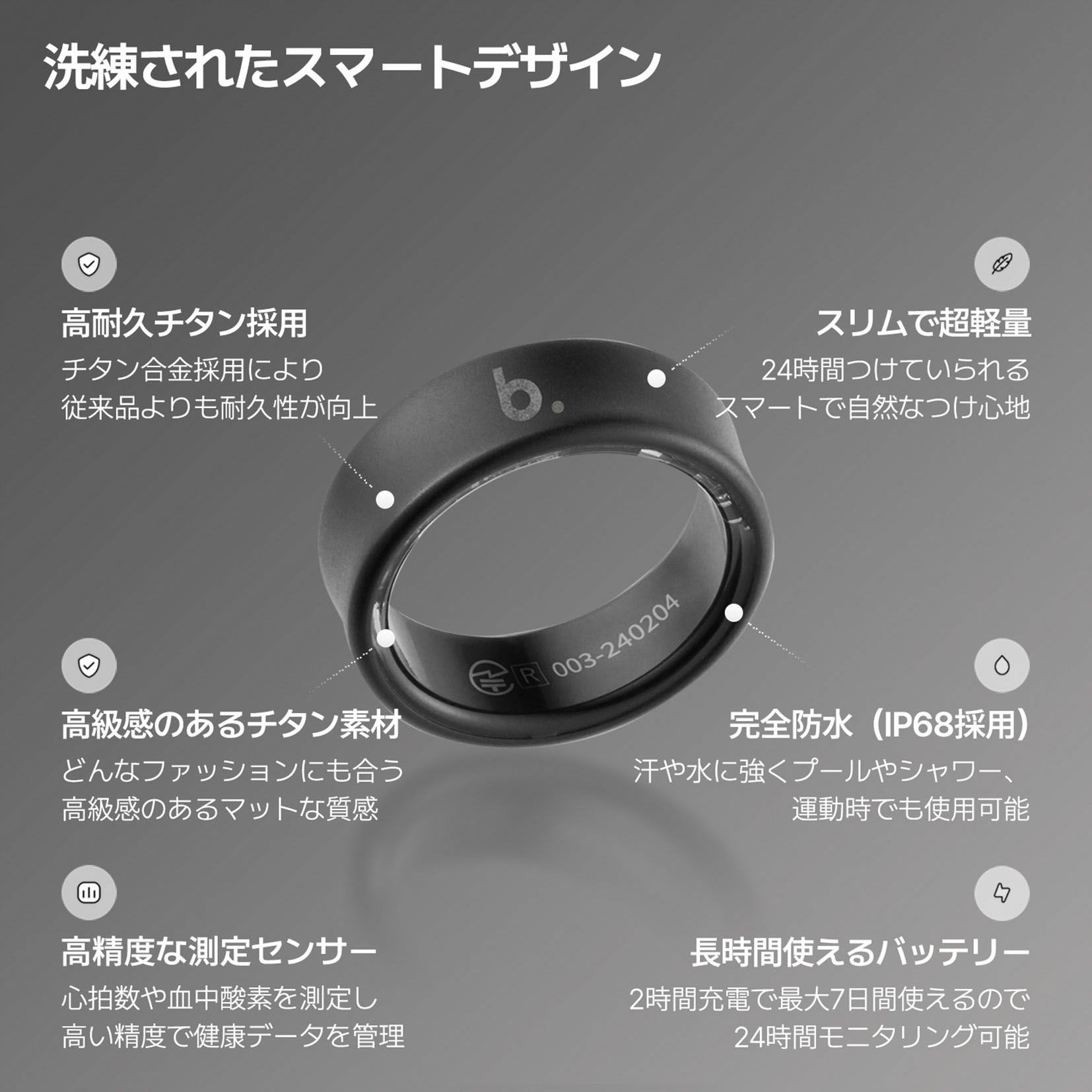 b.ring (サイズ9) ブリング スマートリング チタン ブラック / B094TNBKRNG